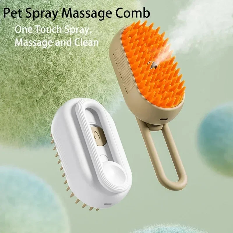 3-in-1 Electric Steamy Pet Grooming Brush – Detangles, Massages & Removes Loose Hair
