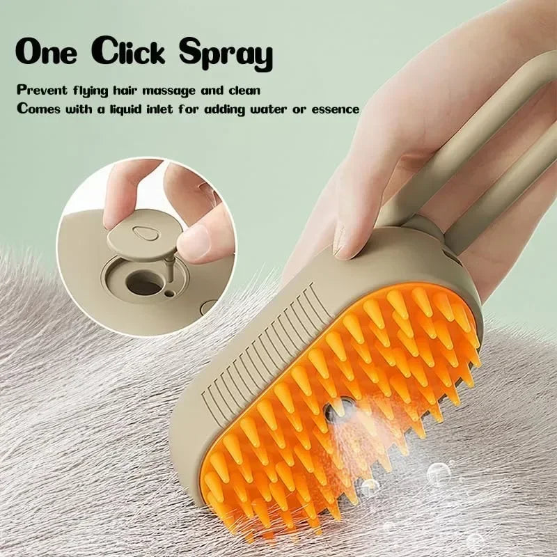 3-in-1 Electric Steamy Pet Grooming Brush – Detangles, Massages & Removes Loose Hair
